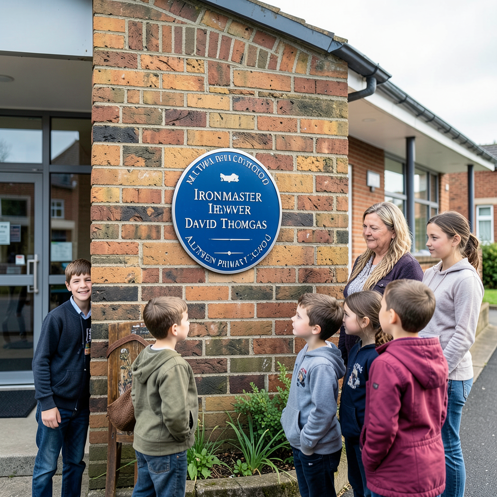 Blue Plaque unveiled for iron industry pioneer David Thomas at Alltwen Primary
